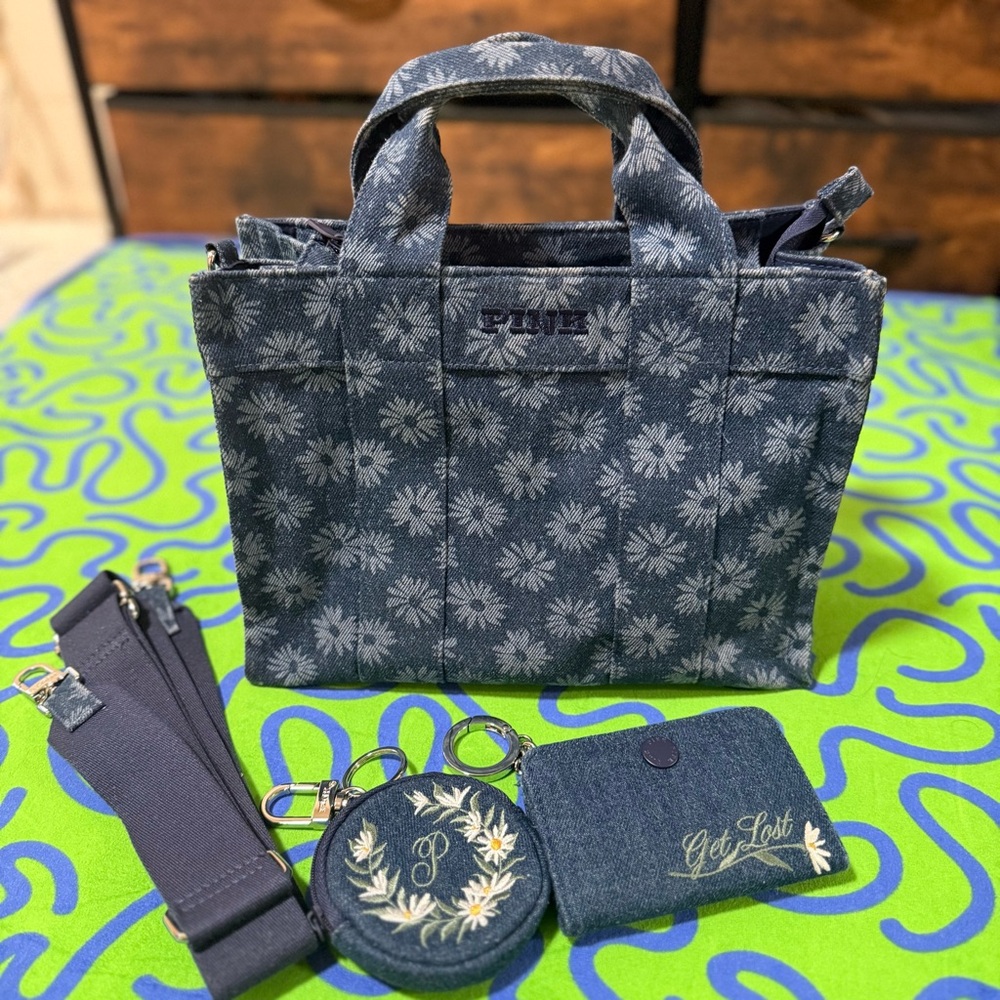 PINK Victoria's Secret Blue Floral Tote Bag NWOT